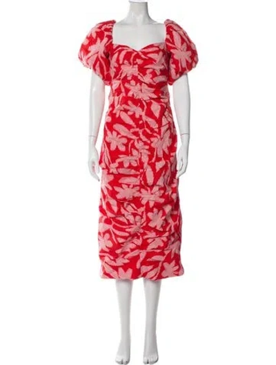Pre-owned Rhode Printed Midi Length Dress In Red