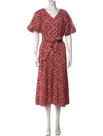 Pre-owned Rhode Printed Midi Length Dress In Red