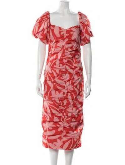 Pre-owned Rhode Printed Midi Length Dress In Red