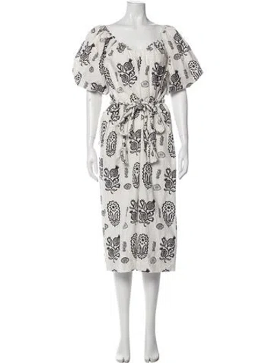 Pre-owned Rhode Printed Midi Length Dress In White