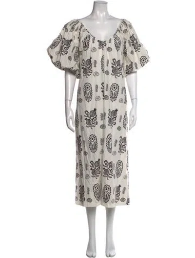 Pre-owned Rhode Printed Midi Length Dress In White
