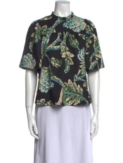 Pre-owned Rhode Printed Mock Neck Blouse In Black