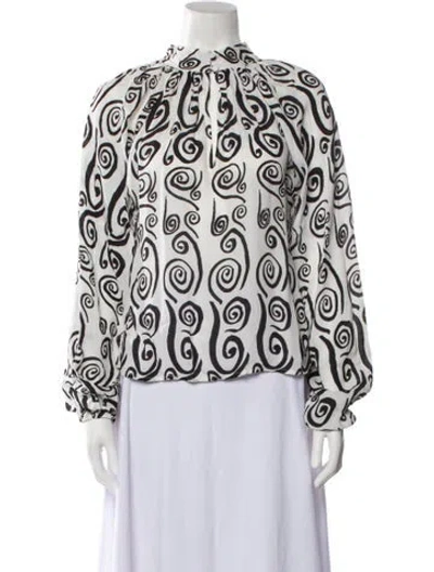 Pre-owned Rhode Printed Mock Neck Blouse In Black