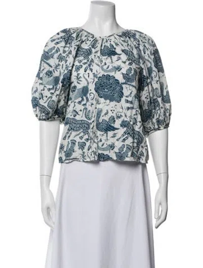 Pre-owned Rhode Printed Scoop Neck Blouse In Blue/white
