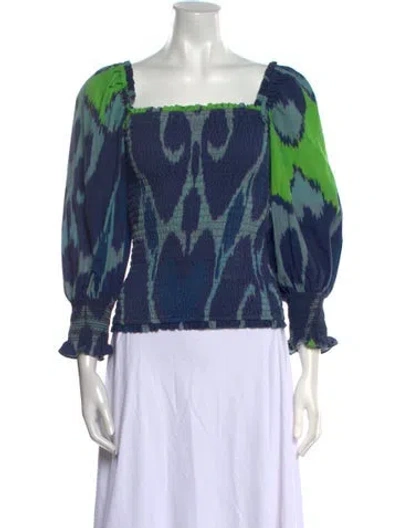 Pre-owned Rhode Printed Square Neckline Blouse In Blue