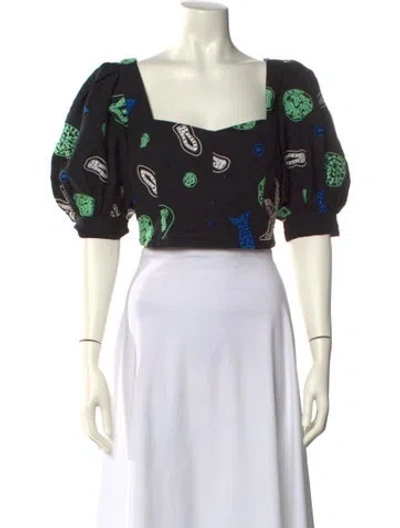 Pre-owned Rhode Printed Square Neckline Crop Top In Black