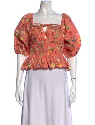 Pre-owned Rhode Printed Square Neckline Top In Pink