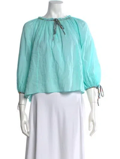 Pre-owned Rhode Printed Tie Neck Blouse In Blue