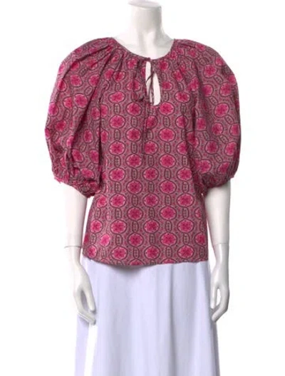 Pre-owned Rhode Printed Tie Neck Blouse In Pink