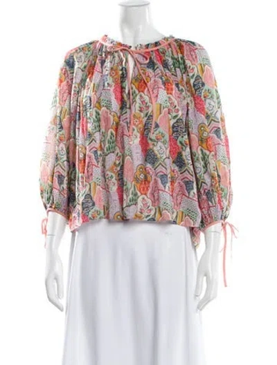 Pre-owned Rhode Printed Tie Neck Blouse In Red