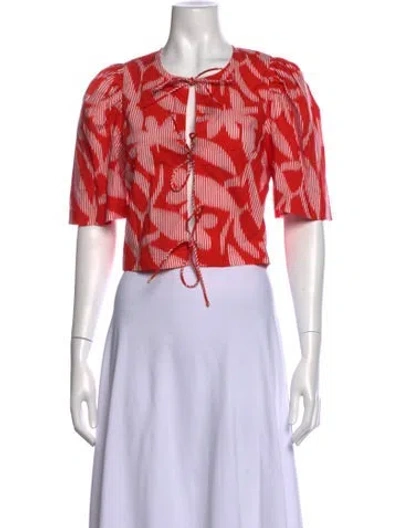 Pre-owned Rhode Printed Tie Neck Blouse In Red
