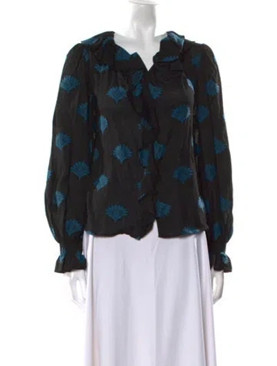 Pre-owned Rhode Printed V-neck Blouse In Black