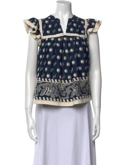 Pre-owned Rhode Printed V-neck Blouse In Blue