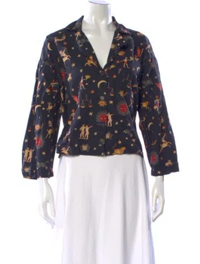 Pre-owned Rhode Printed V-neck Blouse In Blue