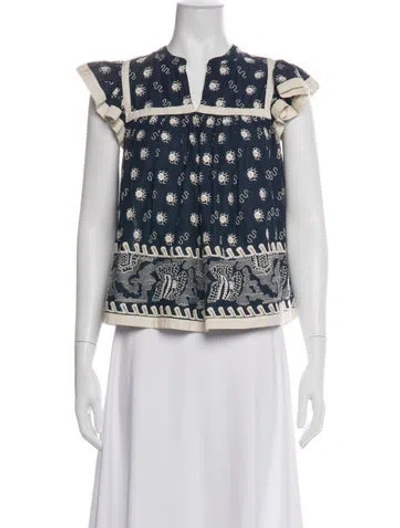 Pre-owned Rhode Printed V-neck Blouse In Blue