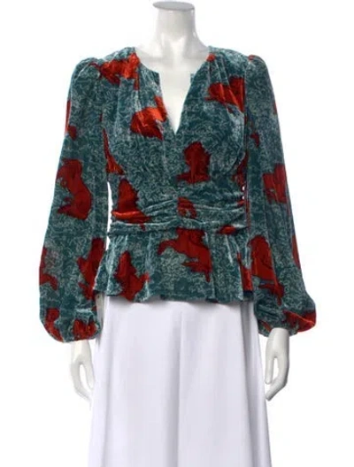 Pre-owned Rhode Printed V-neck Blouse In Blue/green