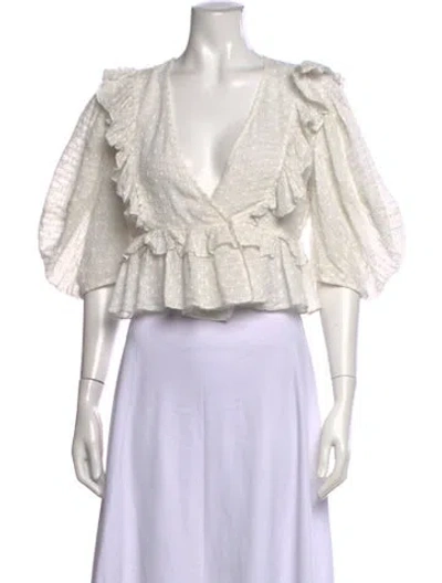 Pre-owned Rhode Printed V-neck Blouse In Metallic/white
