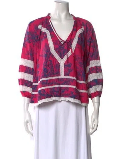 Pre-owned Rhode Printed V-neck Blouse In Pink