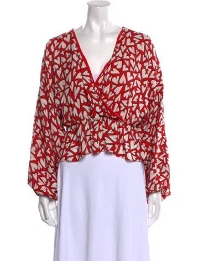 Pre-owned Rhode Printed V-neck Blouse In Red