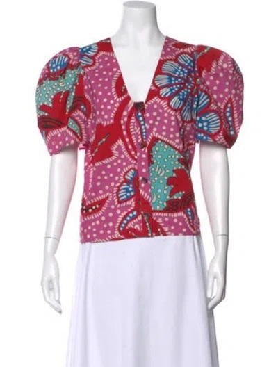 Pre-owned Rhode Printed V-neck Blouse In Red