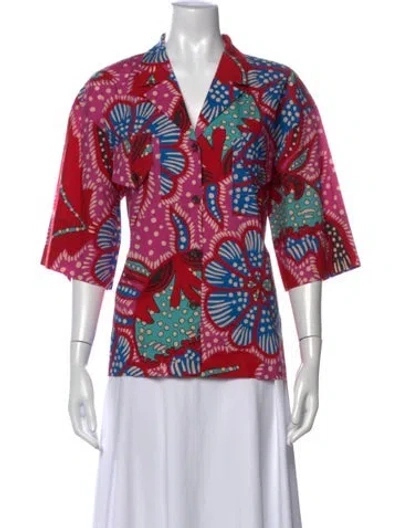 Pre-owned Rhode Printed V-neck Blouse In Red