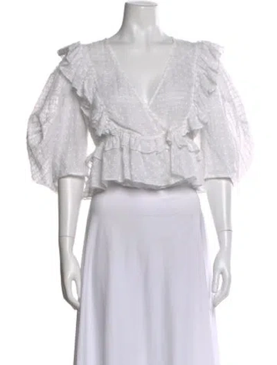 Pre-owned Rhode Printed V-neck Blouse In White