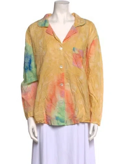 Pre-owned Rhode Printed V-neck Button-up Top In Yellow