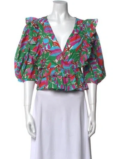 Pre-owned Rhode Printed V-neck Crop Top In Green