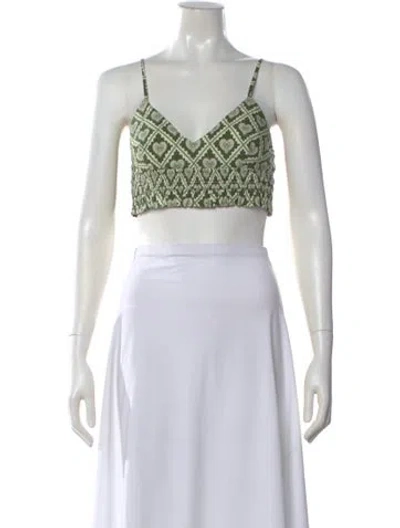 Pre-owned Rhode Printed V-neck Crop Top W/ Tags In Green