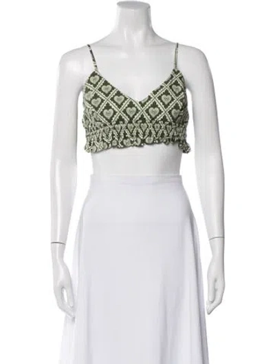 Pre-owned Rhode Printed V-neck Crop Top In White