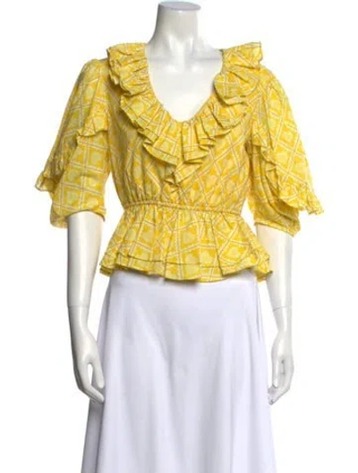Pre-owned Rhode Printed V-neck Crop Top In Yellow