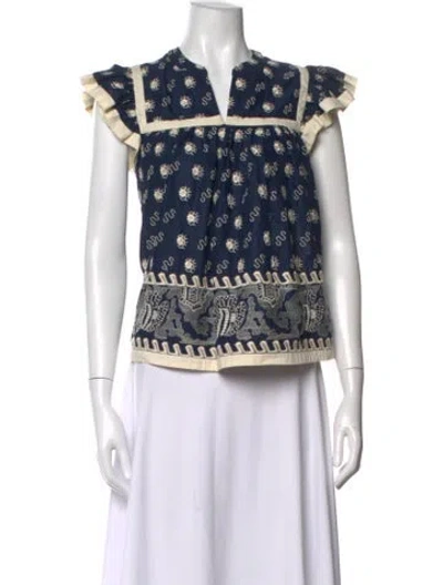 Pre-owned Rhode Printed V-neck Top In Blue