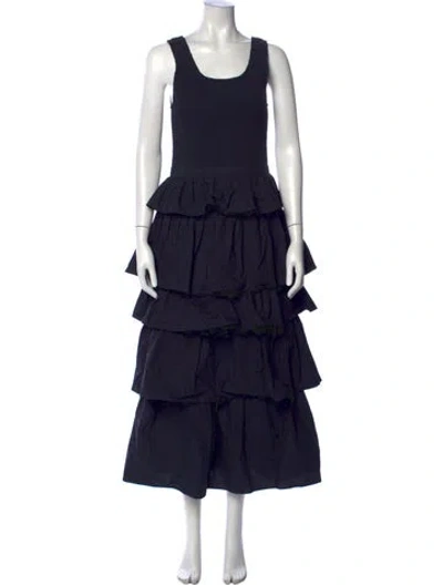 Pre-owned Rhode Scoop Neck Midi Length Dress In Black