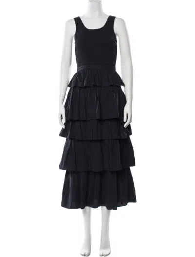 Pre-owned Rhode Scoop Neck Midi Length Dress In Black