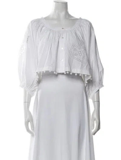 Pre-owned Rhode Scoop Neck Three-quarter Sleeve Blouse In White