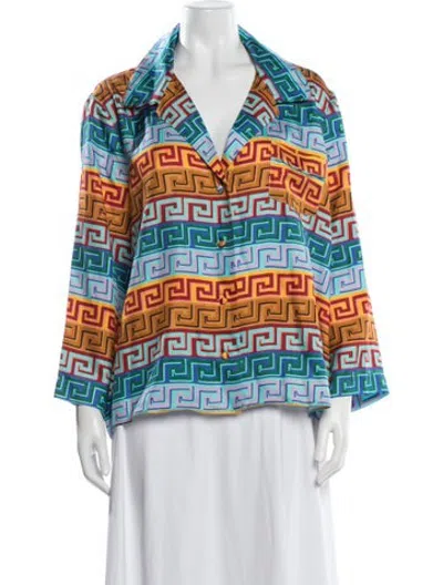 Pre-owned Rhode Silk Printed Blouse In Blue
