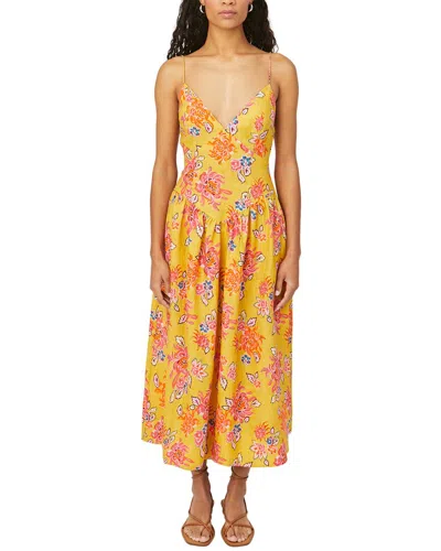Rhode Sophie Linen Midi Dress In Yellow