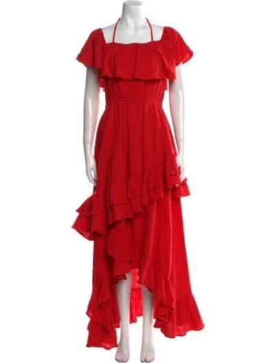 Pre-owned Rhode Square Neckline Long Dress In Red