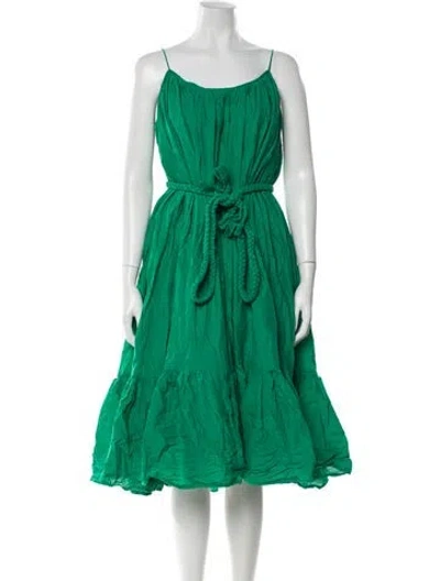 Pre-owned Rhode Square Neckline Midi Length Dress In Green