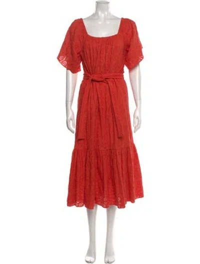 Pre-owned Rhode Square Neckline Midi Length Dress In Orange