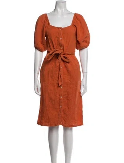Pre-owned Rhode Square Neckline Midi Length Dress In Orange