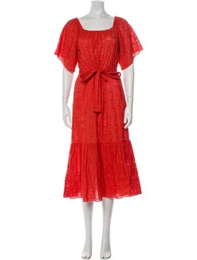 Pre-owned Rhode Square Neckline Midi Length Dress In Red