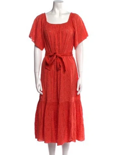 Pre-owned Rhode Square Neckline Midi Length Dress In Red