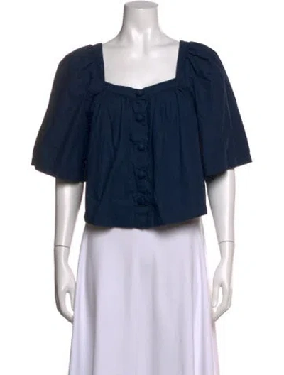 Pre-owned Rhode Square Neckline Short Sleeve Top In Blue