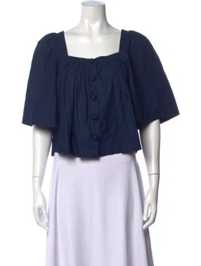 Pre-owned Rhode Square Neckline Short Sleeve Top In Blue