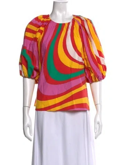 Pre-owned Rhode Striped Crew Neck Blouse In Orange/red