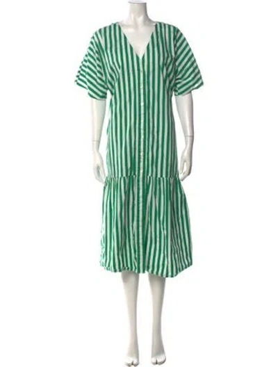 Pre-owned Rhode Striped Midi Length Dress In Green