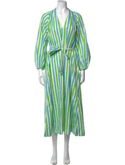 Pre-owned Rhode Striped Midi Length Dress In Green