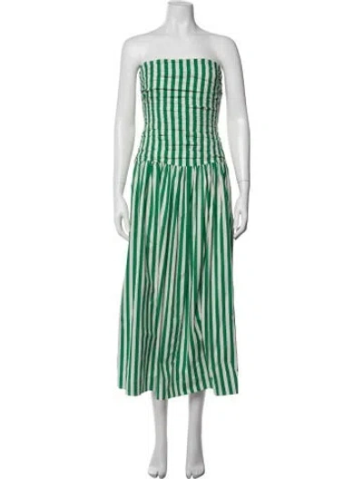 Pre-owned Rhode Striped Midi Length Dress In Green/white