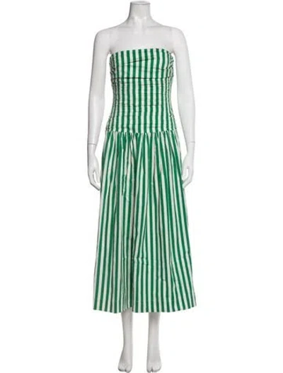 Pre-owned Rhode Striped Midi Length Dress In Green/white